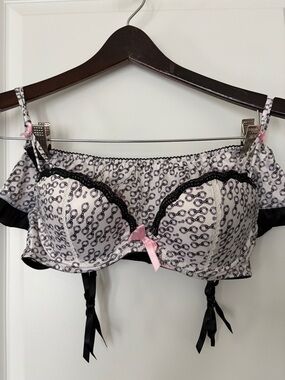 Victoria's Secret Handcuffs Print Lace-Trim Bustier and Garter with Pink Accents